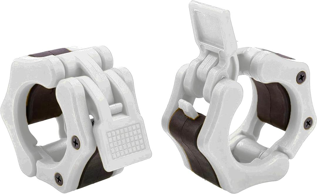 2 Olympic Barbell Clamps - Solid ABS Locking Barbell Collars with Quick Release - for Professional Training Strong Lifts and Olympic Training- Set of 2 (White)