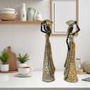 OGANGART 13" African Statues for Home Decor,2-Piece Set Lady Figure Sculptures Decorations for Tables Top,Black Vintage Ornament for Shelf and Living Room,Bookshelf,Décor Accents Gifts for Women