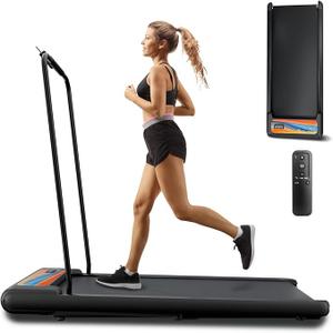 Walking Pad with Handle Bar, 2.5HP Treadmill with Handle, Portable Under Desk Treadmill for Home Office Use, Adjustable Incline, Large LED Display, Remote Control, Orange