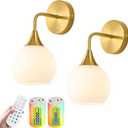 Peel and Stick Sconces Set of 2,Battery Operated Wall Sconces,Frosted Glass, 2 Pack