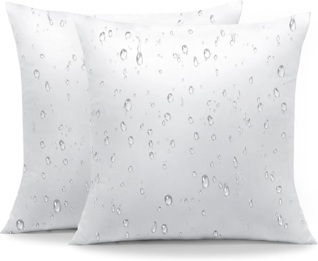 OTOSTAR Pack of 2 Premium Waterproof Pillows Inserts, 18 x 18 Outdoor Decorative Throw Pillow Inserts Soft Fluffy Plump Cushion Inserts for Patio Garden Bench Farmhouse Sofa Couch Bed, White