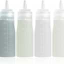 Condiment Squeeze Bottles, 16 oz Silicone Squeeze Bottles For Sauces, Leak Proof Condiment Containers with Extra Interchangeable lid, Easy Squeeze for Oil, Honey & Dressings, BPA FREE (4 Pack) (Grey)