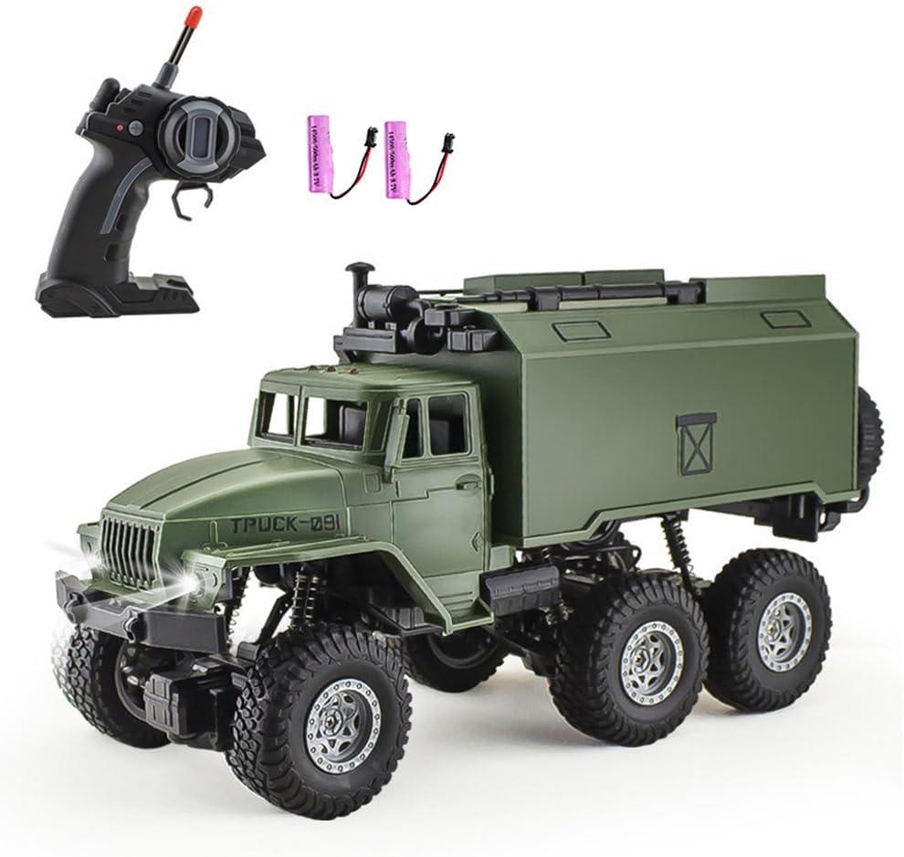 GoolRC RC Military Truck, 1:16 Scale 6WD Remote Control Car, Off-Road RC Truck with LED Light and 2 Batteries, All Terrain Army Transport Vehicle for Adults