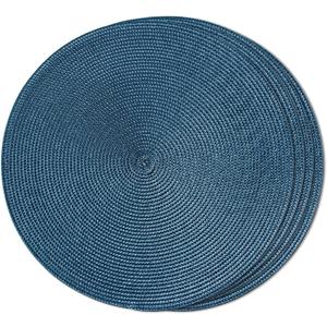 FunWheat Round Braided Placemats Set of 4 Table Mats for Dining Tables Woven Washable Non-Slip Place mats 15inch (Blue, 4pcs)