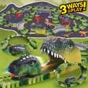 Dinosaur Toys Race Track for Boys 3-5 5-8 Year Old, Flexible Train Tracks Set with LED Light Up Dino Car, Dinosaur World Adventure Toys, STEM Birthday Gifts for Toddlers Kids Age 3 4 5 6 7