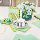 2 x LIYH 200Pcs Green Napkins Cocktail Napkins 2 Ply Paper Disposable Floral Party Napkins Gold Scalloped Edges Table Cloths for Bridal Shower Birthday Party Christmas New Year