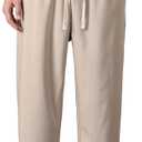 PRIJOUHE Mens Harem Pants Casual Lightweight Loose Fit Capri Pants Linen Beach Pants with Elastic Waistband (X-Large, 02-khaki)