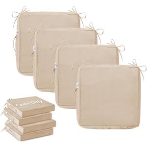 IPYNBAP 19x19x3 Inch Outdoor Chair Cushion Cover Set of 4, Water-Resistant & Fade-Resistant Patio Seat Cushion Cover, Replacement Cushion Covers for Chairs with Handle and Ties, 4 Pack, Beige