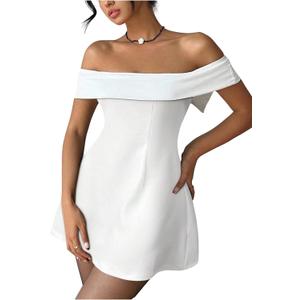 SOLY HUX Women's Off The Shoulder Bowknot Dress A Line Cocktail Graduation Mini Dresses, Medium 