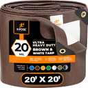 20' x 20' Ultra Heavy Duty Brown/White Tarp - 20 Mil, Waterproof, UV Protection, Reinforced Corners - Extra Large Outdoor Tarp Cover for Rain, Camping, Tent