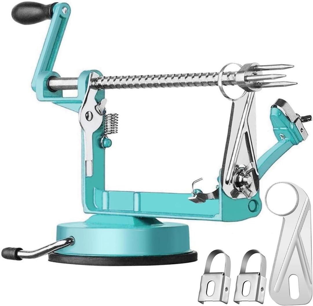 Apple Peeler Slicer Corer with Stainless Steel Blades and Powerful Suction Base for Apples Pears Potatoes(Blue) (Teal)