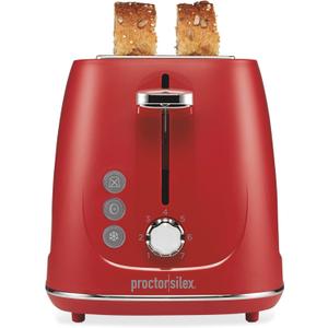 Proctor Silex Plastic 2 Slice Toaster, Bagel, Defrost & Cancel Buttons, Browning Control With 7 Shades, Auto Shutoff, Slide-Out Crumb Tray, Red (22661)