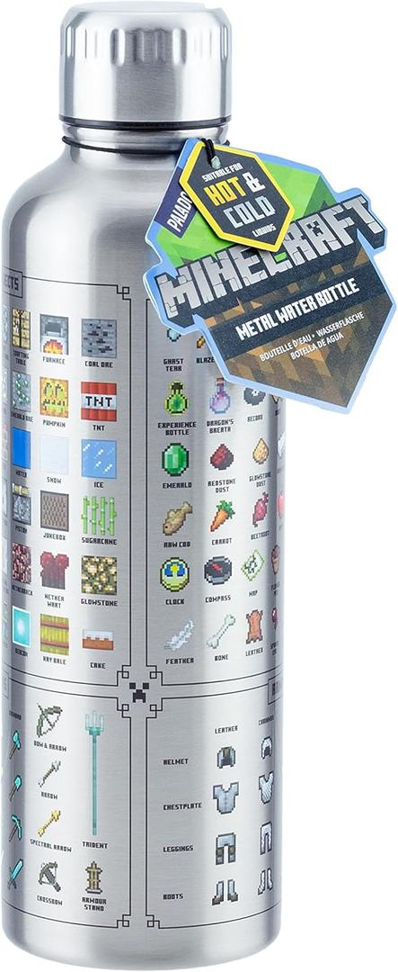 Paladone Minecraft Metal Water Bottle | Officially Licensed Gaming Merchandise (16 Ounces)