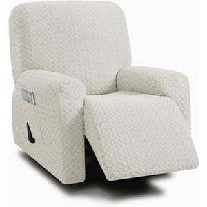 ULTICOR 4-Piece, 1 Seat Recliner Cover, Jacquared Stretch Reclining Chair Covers for 1 Cushion Reclining Sofa, Single Seat Recliner Couch Cover, Soft, Machine Washable (Style 2) (Ivory) ULTICOR 4-Piece, 1 Seat Recliner Cover, Jacquared Stretch Reclining Chair Covers for 1 Cushion Reclining Sofa, Single Seat Recliner Couch Cover, Soft, Machine Washable (Style 2) (Ivory)