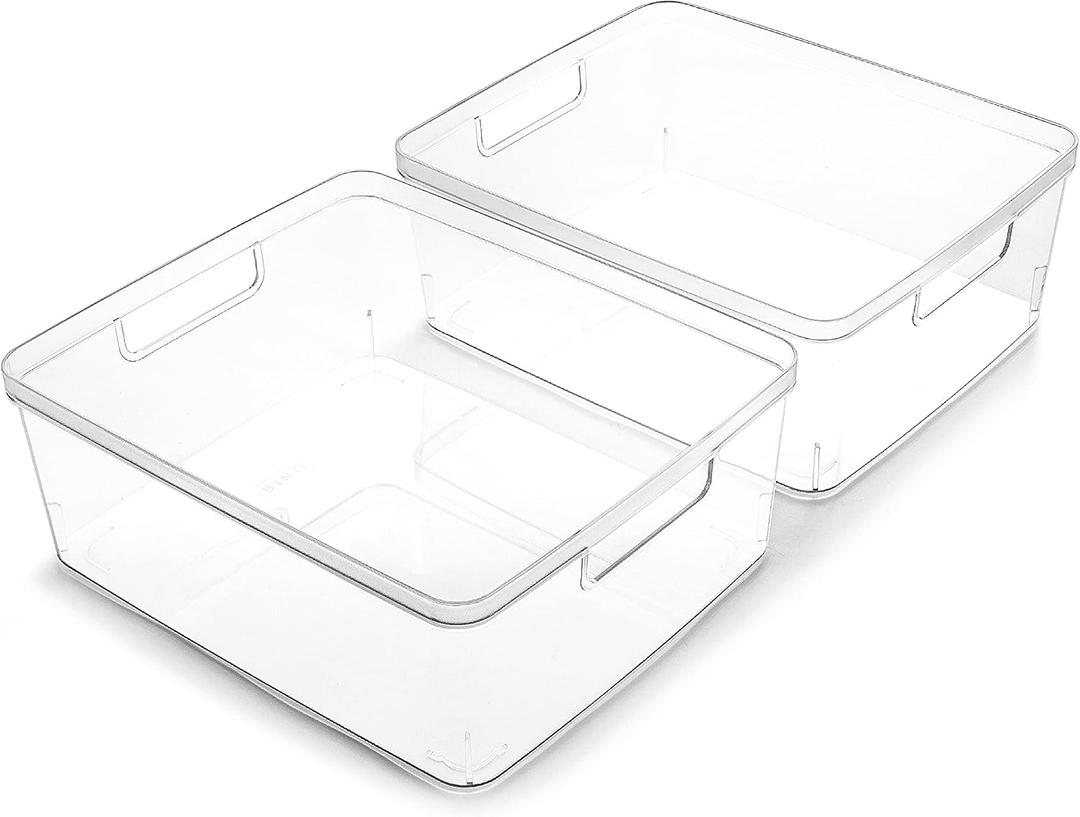 BINO | Plastic Storage Bins, Medium - 2 Pack | THE LUCID COLLECTION | Multi-Use Built-In Handles | BPA-Free | Clear Storage Containers | Fridge Organizer | Pantry & Home Organization