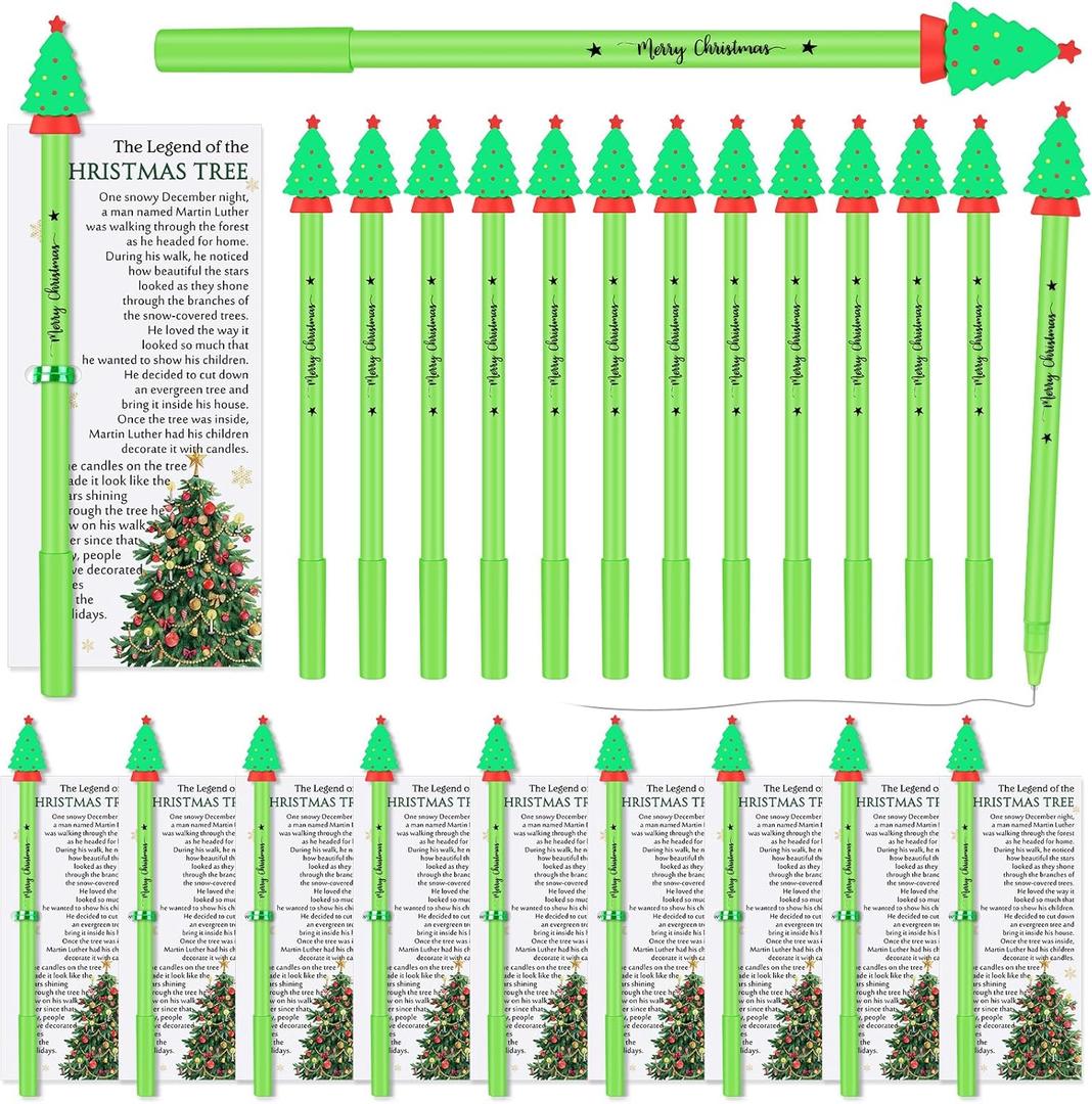 Sayglossy 25 Sets Funny Christmas Tree Pens Bulk Novelty Christmas Gel Ink Pens with Legend Cards Office Appreciation Gifts for Xmas Team Employee Coworkers Staff Teachers