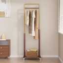 Clothes Rack Solid Wood Coat Rack, Metal and Solid Wood Combination Clothing Rack with Wheels for Entryway, Bedroom, Living Room, Coat Racks Freestanding for Hanging Clothes Garment Scarf (18.9"W11.8"D69.3"H, Walnut)