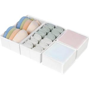 DIMJ Drawer Organizers - Set of 4 Fabric Closet Organizers and Storage, Drawer Dividers for Baby Clothes, Socks, Belt, Tie (White)