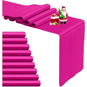 10-Pack Hot Pink Satin Table Runner 12 x 108 Inch Long Fuchsia Bright and Smooth Silk Fabric Table Runner for Wedding Banquet Birthday Party Decoration