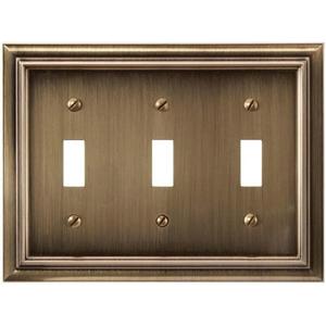 Amerelle Continental Triple Toggle Cast Metal Wallplate in Brushed Brass