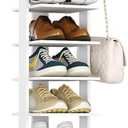 HOMEFORT 10-Tier Vertical Shoe Rack, Corner Shoe Tower, Slim Shoe Organizer with Two Hanging Hooks, Wooden Shoe Storage Stand for Entryway, Hallway, Closet (White), 11.02"D x 11.02"W x 62.2"H