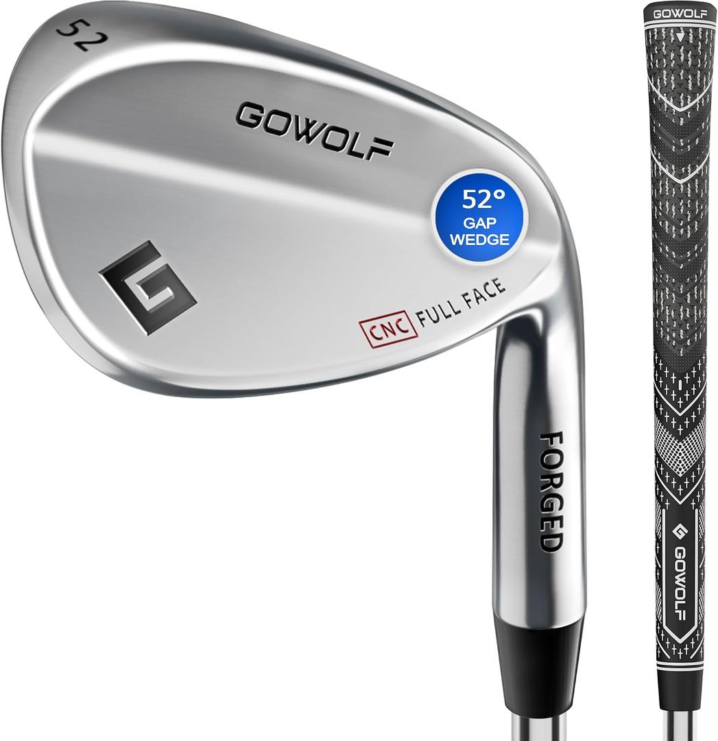 Gowolf Forged Golf Wedges 52Degree Single or Sets for Men, Right Hand Premium Full Face Gap Wedge Sand Wedge Lob Wedge Golf Club, Great Golf Gifts - CNC Milled Face for More Spin 52 Size