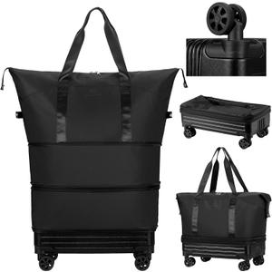 Duffle Bag with Wheels,Foldable Duffle Bag for Travel,Large Suitcases with Wheels,Foldable Travel Bags,Expandable Luggage,Carry on Luggage for Women Men (Black)