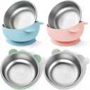 Bakpoco Stainless Steel Baby Bowls with Suction, 2-in-1 SUS304 Toddlers Bowl & Removable Silicone Suction Kids Bowl, Non Toxic Snack Container for Baby Food Feeding, Soft Blue/Sage/Pink/Gray Set of 4