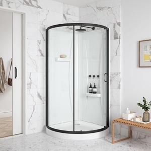 OVE Decors Breeze 36 in. Corner Shower Clear Sliding Door with Walls and Base in Black Finish