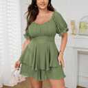 SCOMCHIC Women Plus Size Rompers Dresses Short Sleeve, Square Neck, Cotton, Shorts Jumpsuit Playsuits, Sage Green, XL