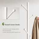 Coat Rack Freestanding Coat Stand with Basket 6 Hooks Wheels,White | Metal Coat Rack Stand Coat Tree for Home Entryway Bedroom Living Room Office Corner Modern Organizer for Scarf Jacket Hat Bag