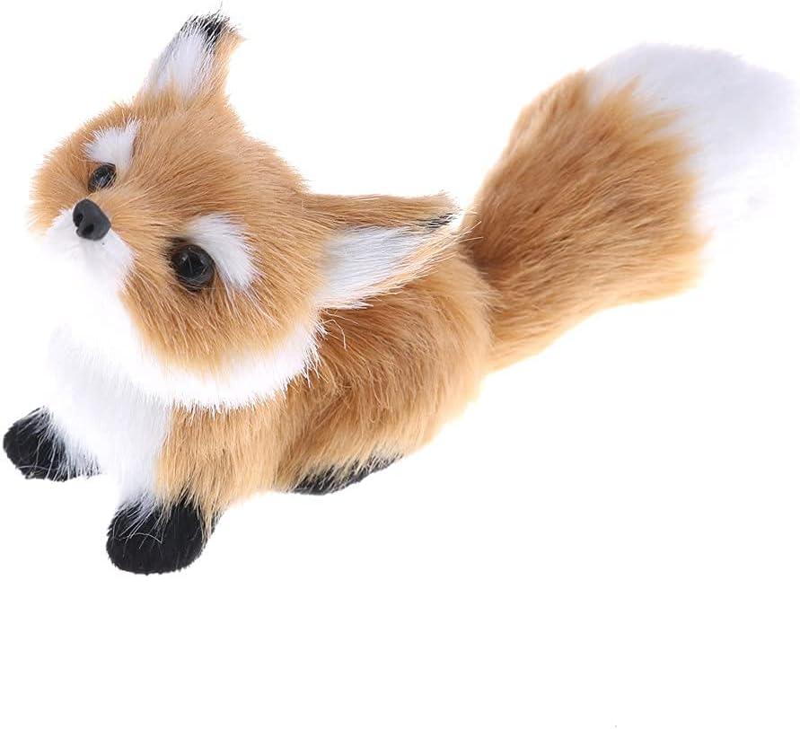 GUDVES Simulation Brown Fox Toy Furs Squatting Fox Model Home Decoration and Kids' 6-Inch Plush Mini Fox (Pitching)