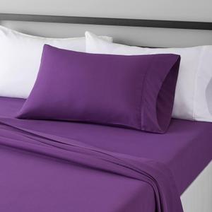 Amazon Basics Lightweight Super Soft Easy Care Wrinkle Free Microfiber 3 Piece Bed Sheet Set with 14-Inch Deep Pockets, Twin, Plum, Solid, Kids, Men & Women Bedding
