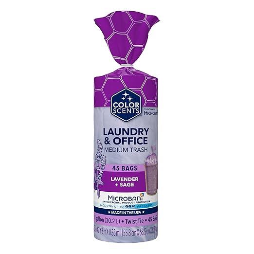 2 x Color Scents Small Trash Bags  4 Gallon, 80 Bags (1 Pack of 80 Count), Twist Tie  Lavender Bag with Lavender Scent with Microban