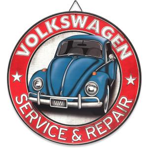 Volkswagen Metal Sign - Volkswagen Service and Repair Round Sign for Man Cave, Garage or Shop, Small