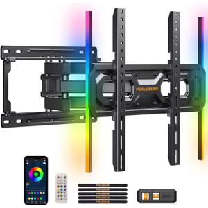 Perlegear AuraFrame Pre-Assembled TV Wall Mount with LED Lights for 26-65 inch TVs up to 99 lbs, Max VESA 400x400mm, Swivel, Extension, Tilt, TV Backlights with Music Sync, Fits 16/12 Wood Studs