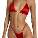 MIKITAI Sexy Bikini Sets for Women 2 Piece Halter String Spaghetti Strap Swimsuits Triangle Bathing Suits (Medium, Red)