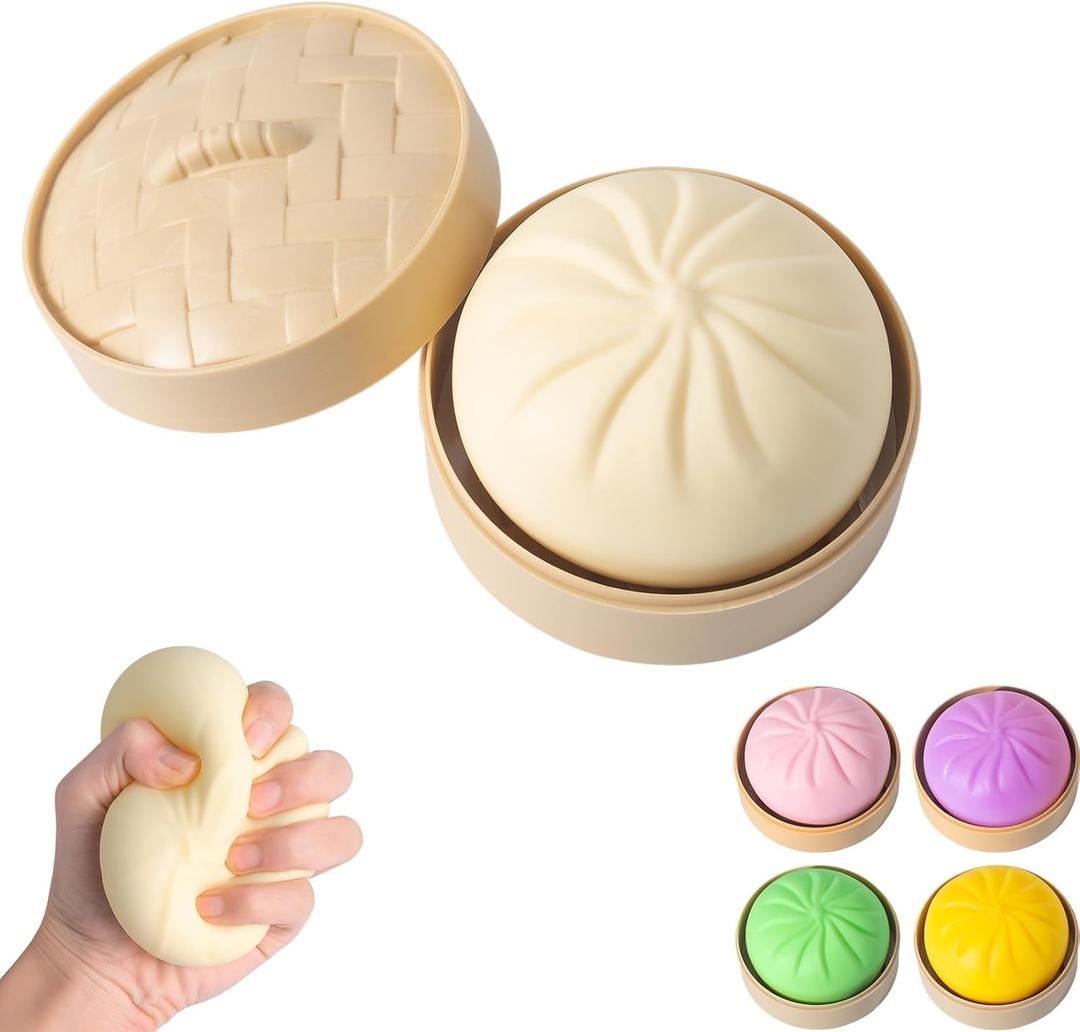 Dumpling Squishy, Mystery Squishy Dumpling Box, Fidget Toys Adults & Teens, Easter Basket Stuffers, Stocking Stuffers, Sensory Stress Ball Squeeze Toys for Stress Relief (White)
