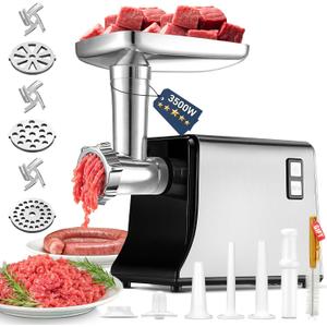 Electric Meat Grinder【3500W Super Motor】【3 Sets SUS304 Blade & Plate】Kubbe Kit, 3 Sausage Tubes, Quick Make for Meat, Kubbe, Sausage, Meat Grinders for Home Use (Black)