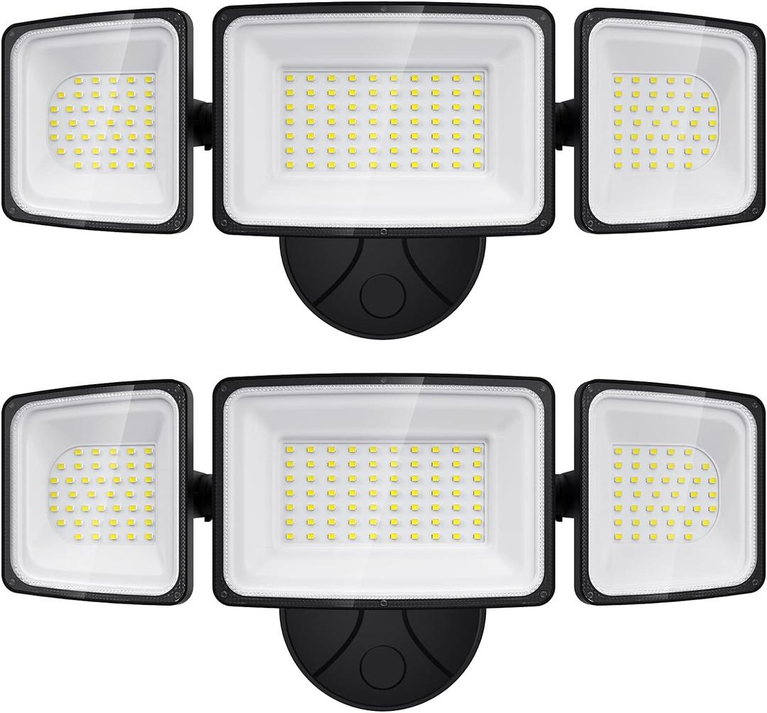 Onforu 100W Flood Lights Outdoor, 2 Packs Outdoor Security Lights 9000LM, 6500K LED Outdoor Flood Lighting Fixture, 3 Adjustable Heads, IP65 Waterproof Exterior Floodlight for Yard,Garage,Eave Mount (Black)