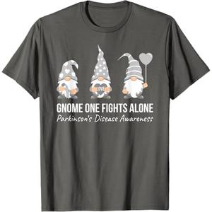 Gnome One Fights Alone T Shirt Parkinsons Awareness Ribbon T-Shirt (L)