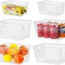 6pcs Plastic Storage Bin 2-Size Clear Storage Containers for Kitchen Pantry Organization and Storage Bins, Organizing Bins with Built in Handles, Cabinet Organizers, Clear (4 Medium+2 Small)