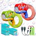 2 Pack Bubble Guns, Dinosaur Bubble Gun for Toddlers Kids, Bubble Blaster Gun with 15 Pack Bubble Solutions, Rechargeable Bubble Machine Gun with 500ML Large Capacity, 10000+Bubbles/Mins, Summer Toys