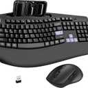 Wireless Keyboard and Mouse Combo, 2.4G Full Size Wave Keys Ergonomic Keyboard with Wrist Rest, Phone Holder, 3-Level DPI Wireless Silent Mouse with 6-Buttons, for Windows, Mac OS (Purple Black)