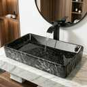 24 Inch Ceramic Bathroom Vessel Sink Above Counter with Faucet and Drain Combo, Black Rectangle Sink Bowl for Vanity