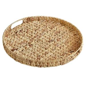 Gurfuy Extra Large Round Ottoman Table Tray with Handles - 19.7" Handmade Wicker Serving Hand Woven Tray for Farmhouse Decorative Oversized Coffee Table Trays Living Room Kitchen Counter Breakfast