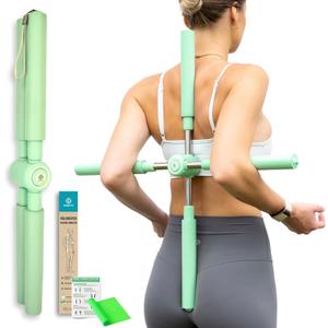 Posture Corrector Yoga Cross Stick - Back Pain Relief for Men Women - Stretcher and Straightener for Upper and Lower Back - Stretch Pole - Neck Hump Equipment Sets bar Device Brace, Green 