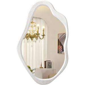 AOAOPQ Full Length Wall Mounted Mirror Tall Full Body Floor Length Mirrors Dressing Body Asymmetrical Frame Wood for Bedroom Bathroom Living Room Irregular Save 28x39 Inch White