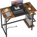 HOOBRO Computer Desk, Home Office Desk with Power Outlet, Writing Desk with 2 Shelves, Modern Small Desk for Home Office, Study, Easy to Assemble, Rustic Brown and Black BF43UDN01