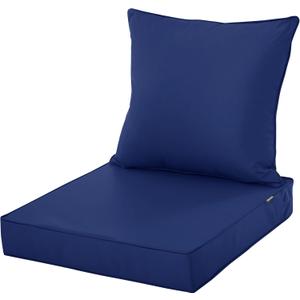 Outdoor Chair Cushions, Waterproof Fade Resistant Deep Seat and Backrest Cushion Set for Patio Furniture, Navy, 24x24 Inch
